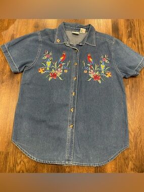 Vintage cotton tropical embroidered button down shirt